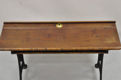 Antique Victorian Wood & Cast Iron Children's School Desk w/ Folding Bench Seat