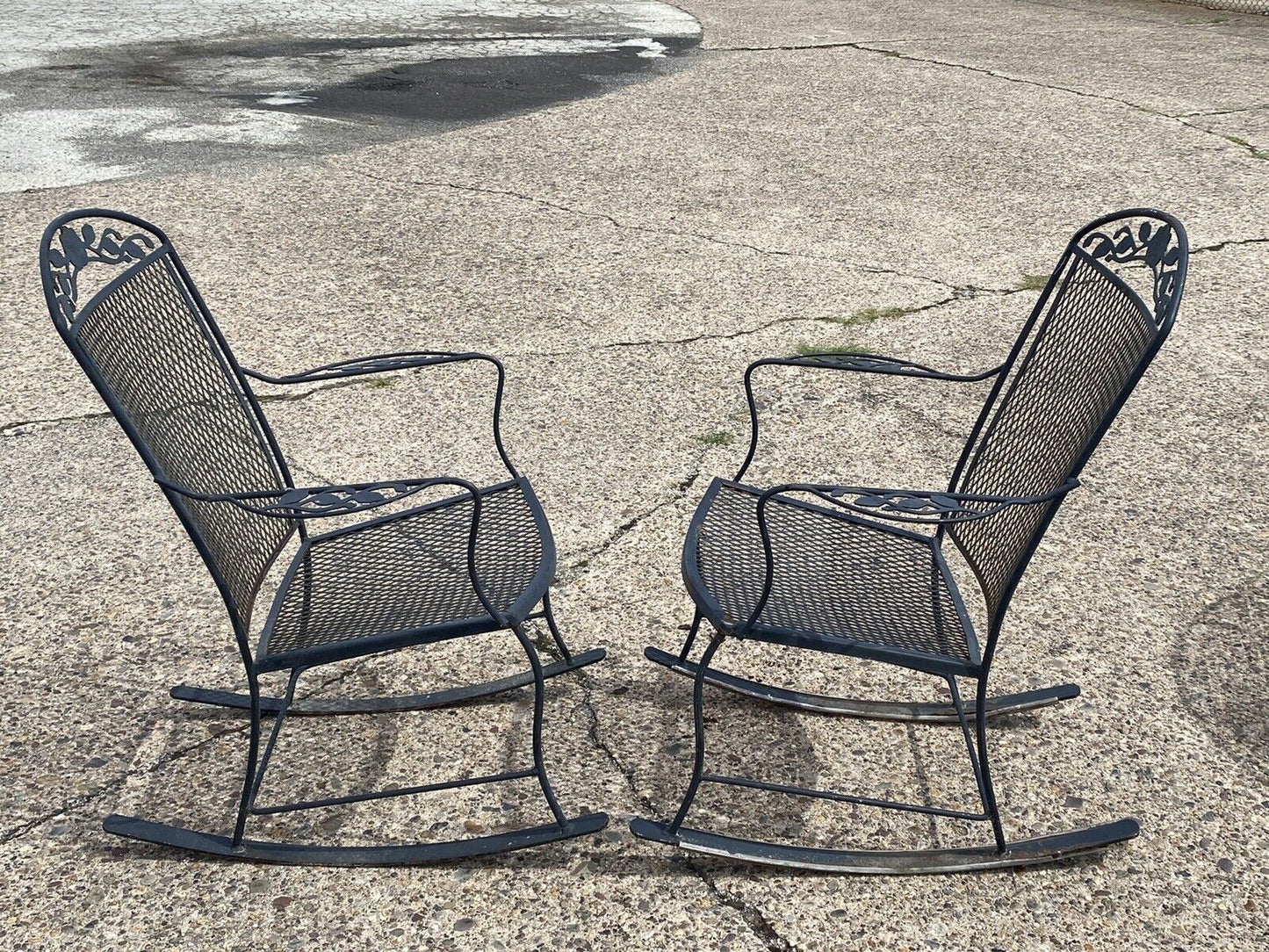Vintage Wrought Iron Victorian Style Garden Patio Rocker Rocking Chairs - a Pair