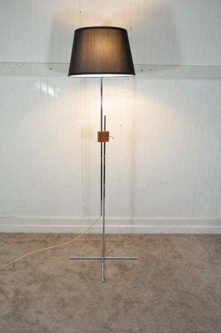 Adjustable Chrome and Walnut Floor Lamp by Hans Eichenberger Mid Century Modern