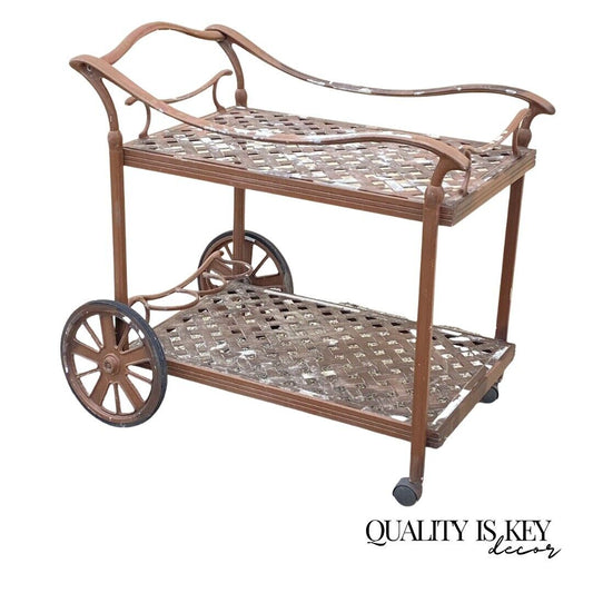 Cast Aluminum Garden Patio Terrace Lattice Serving Bar Table Pool Tea Cart