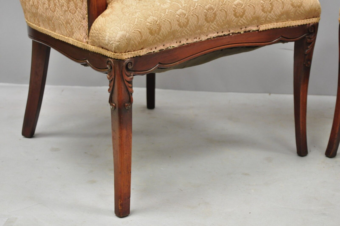 Pair Vtg Hollywood Regency French Style Mahogany Armchairs After Dorothy Drapes