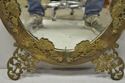 Antique French Louis XVI Brass Frame Oval Beveled Glass Mirror Bronze Ormolu