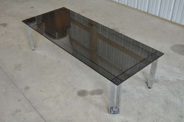 Mid Century Modern Chrome and Smoked Glass Coffee Table after Milo Baughman