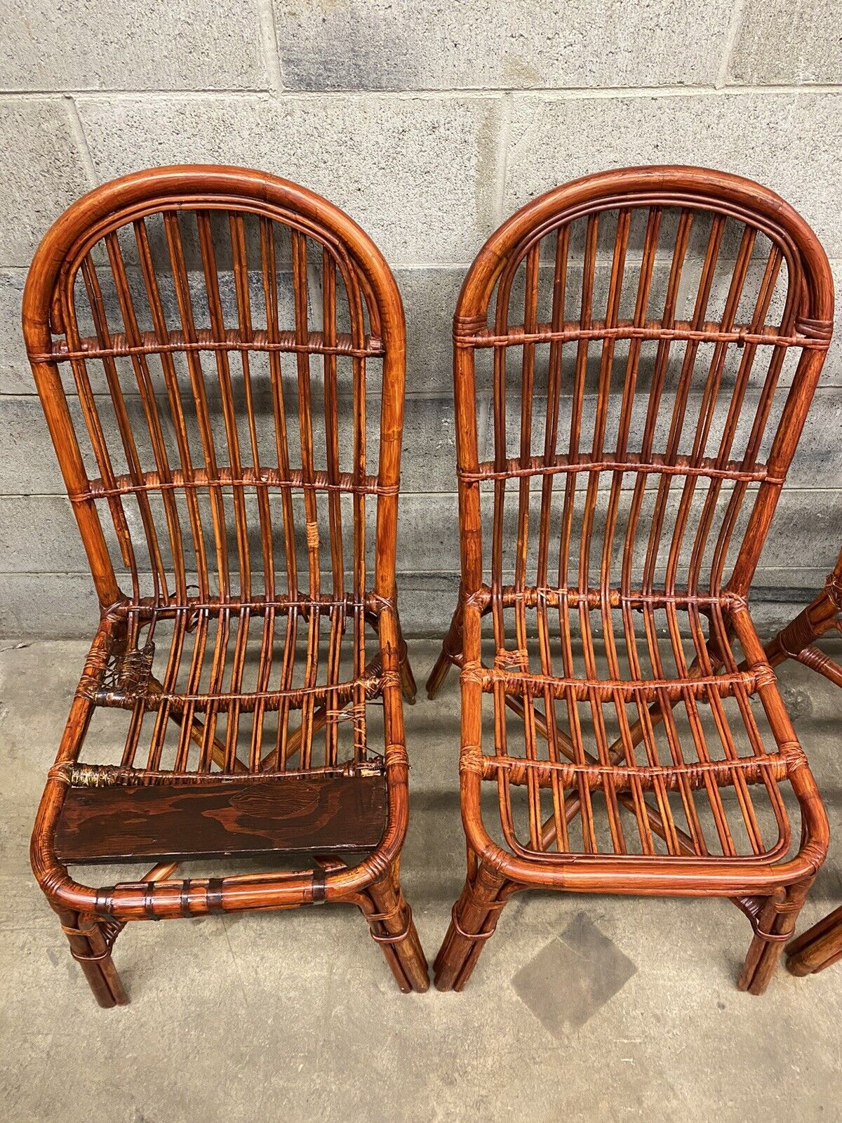 Vintage Hollywood Regency Palm Beach Bamboo Dining Side Chairs - Set of 4