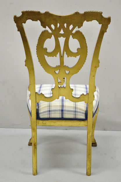 Antique Georgian Chippendale Gold Giltwood Carved Paw Feet Accent Side Chair