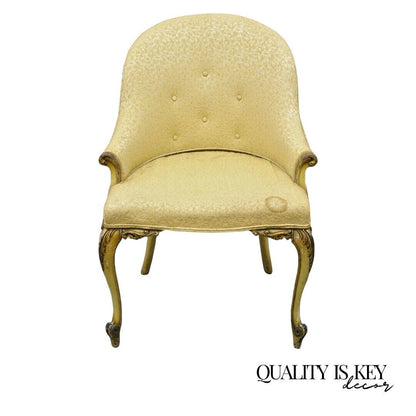 Antique French Louis XV Style Upholstered Cream Painted Vanity Side Accent Chair