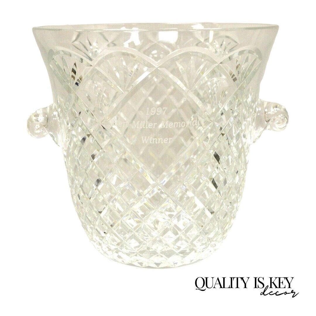 Vintage Heavy Diamond Cut Lead Crystal Glass Ice Bucket - Etched