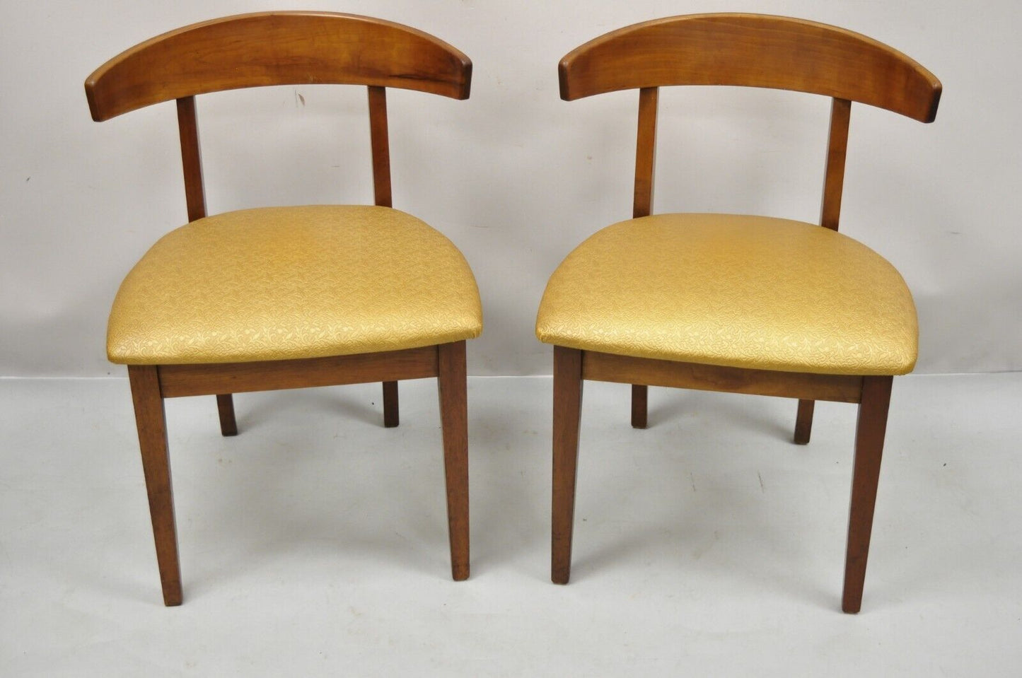 Mid Century Modern Cherry Wood Curved Back Hoof Leg Side Chair - a Pair