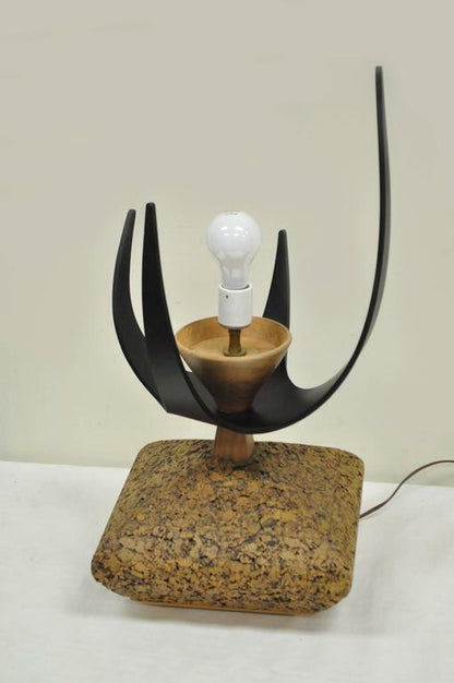 Lynard of California Cork Crackled Glass Walnut Atomic Era Modern Egg Table Lamp