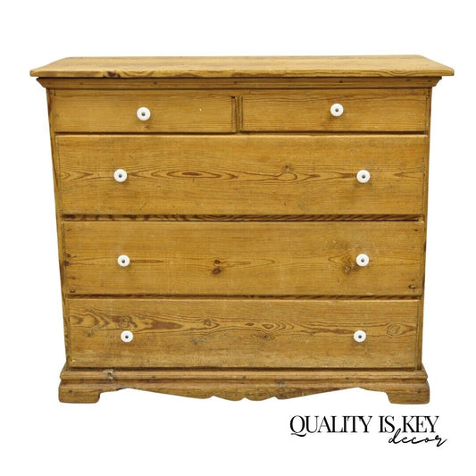 Antique 5 Drawer French Country Farmhouse Primitive Pine Dresser Chest of Drawer