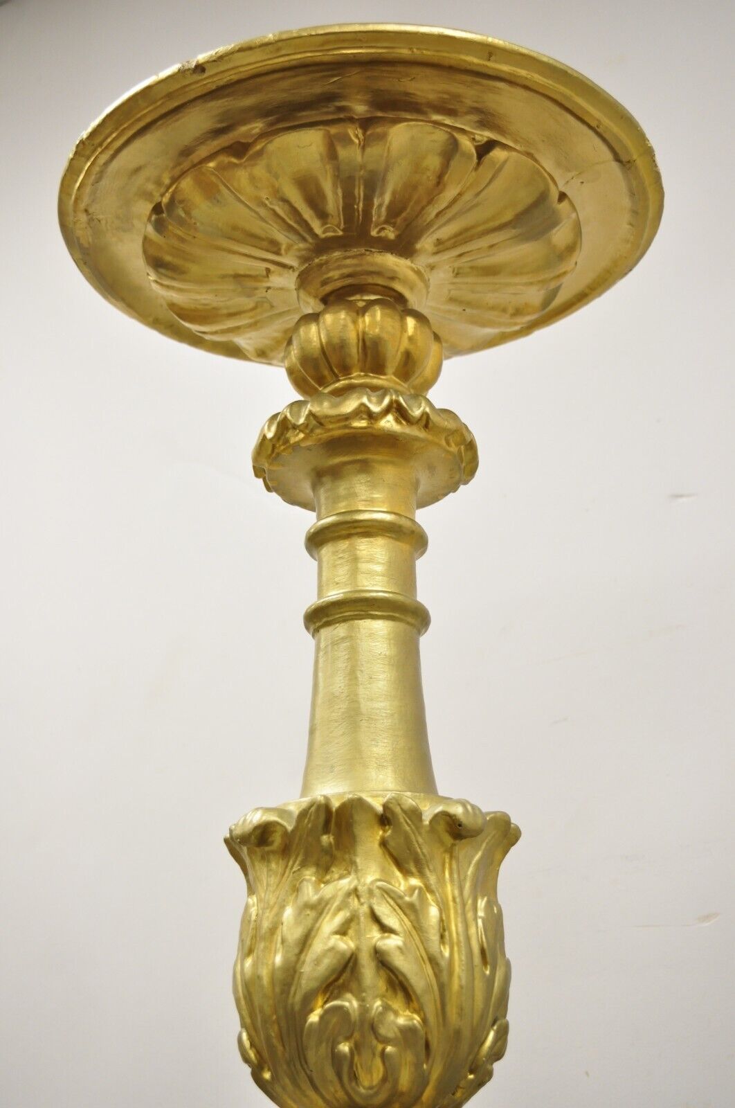 Large Antique 64" Caved Wood Gold Giltwood Empire Pedestal Candlestick Pricket