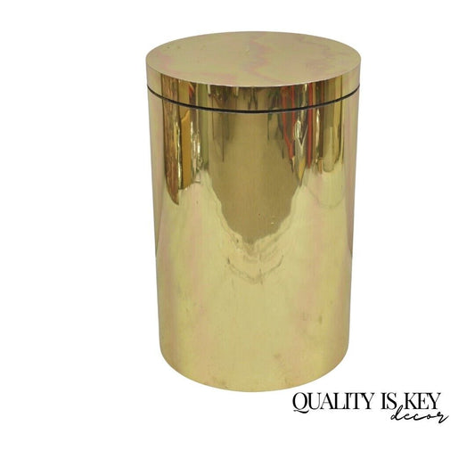 Vintage Mid Century Modern Wrapped Brass Clad Cylinder Gold Pedestal Side Table
