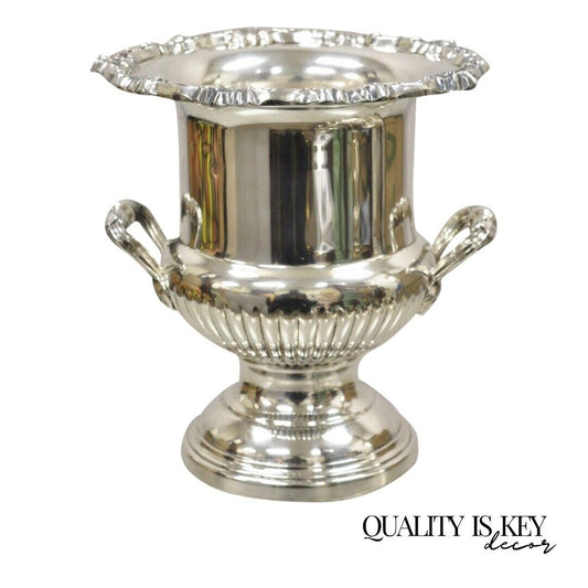 Regency Style Silver Plated Ribbed Champagne Bucket Trophy Cup Wine Ice Chiller