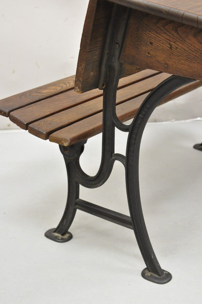 Antique Victorian Wood & Cast Iron Children's School Desk w/ Folding Bench Seat