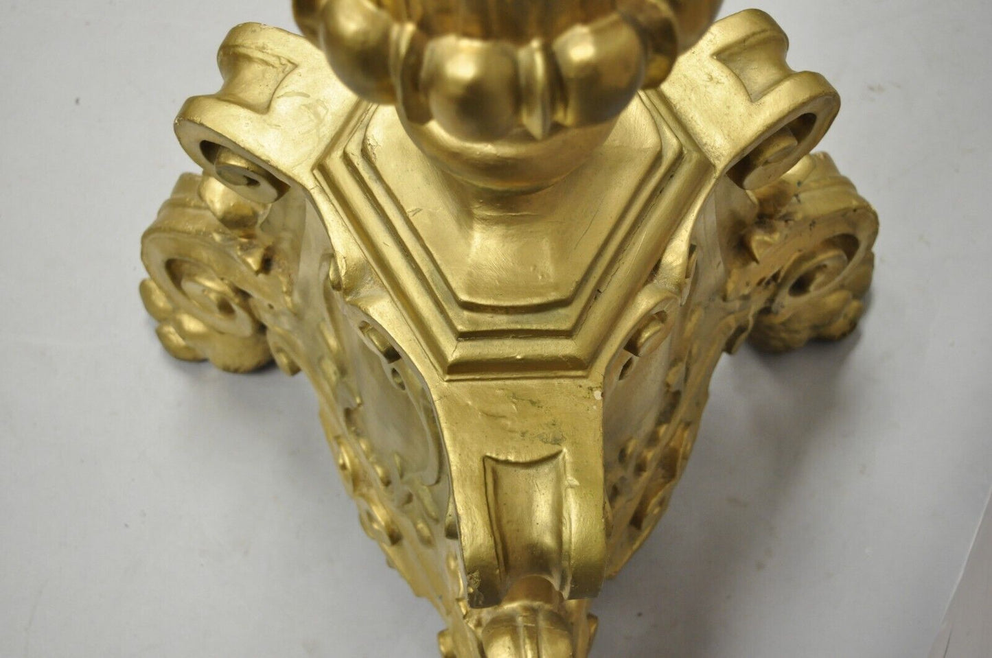 Large Antique 64" Caved Wood Gold Giltwood Empire Pedestal Candlestick Pricket