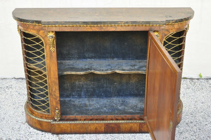 19th C. Napoleon III Rosewood Sideboard Buffet Credenza Cabinet w/ Brass Lattice