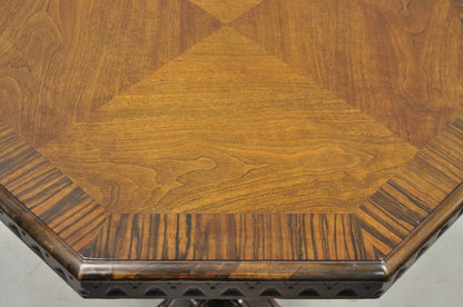 Antique Jacobean Walnut Banded Inlay Sunburst Top Octagonal Center Table