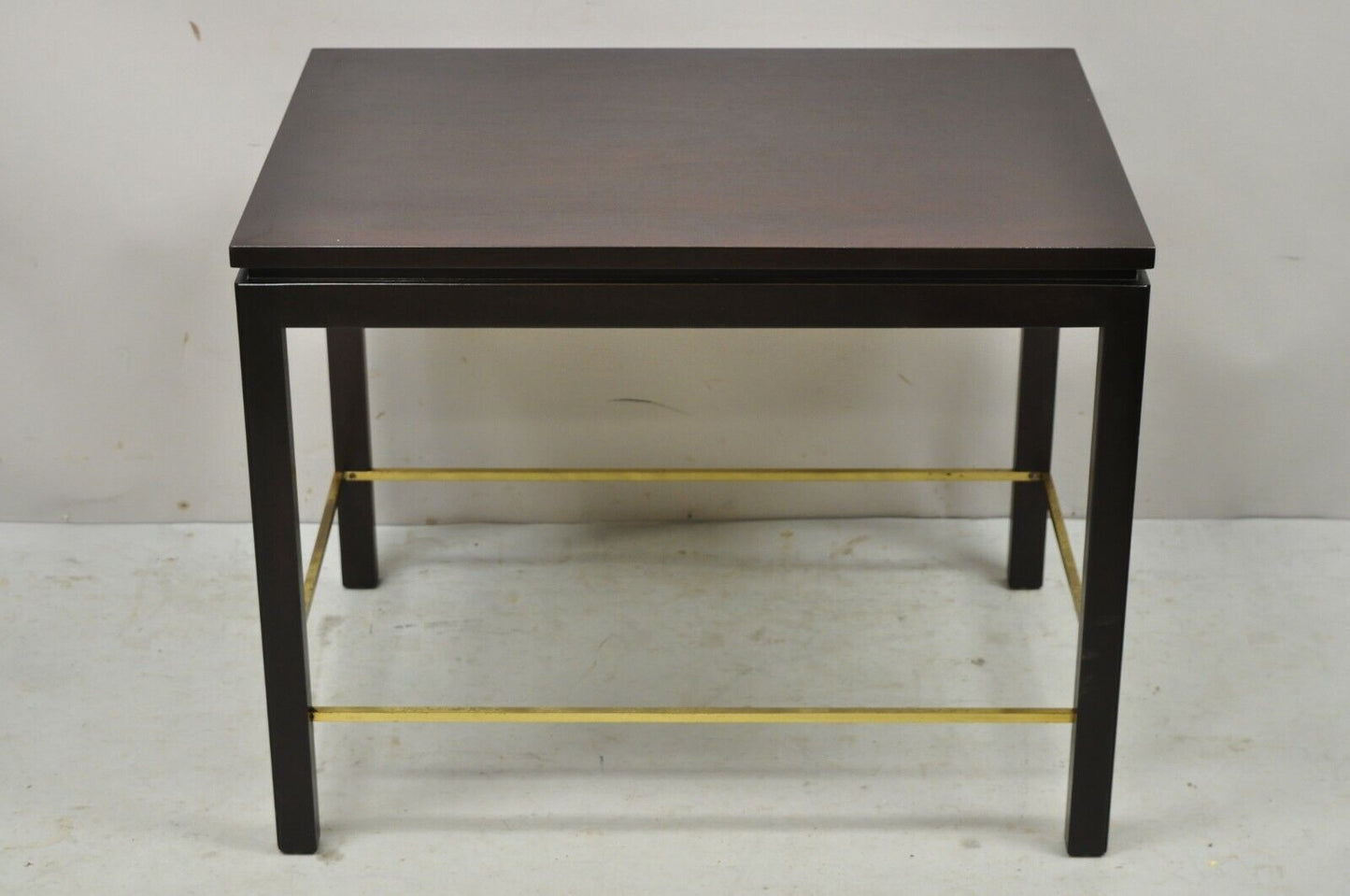 Edward Wormley for Dunbar Mahogany Side Table Brass Stretcher Mid Century Modern