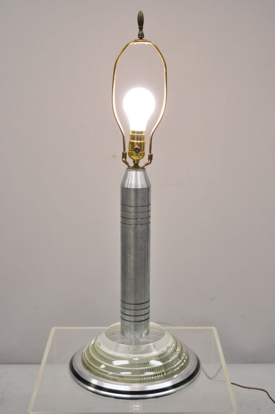 Art Deco Aluminum & Acrylic Skyscraper Table Lamp Walter Von Nessen Pattyn Style