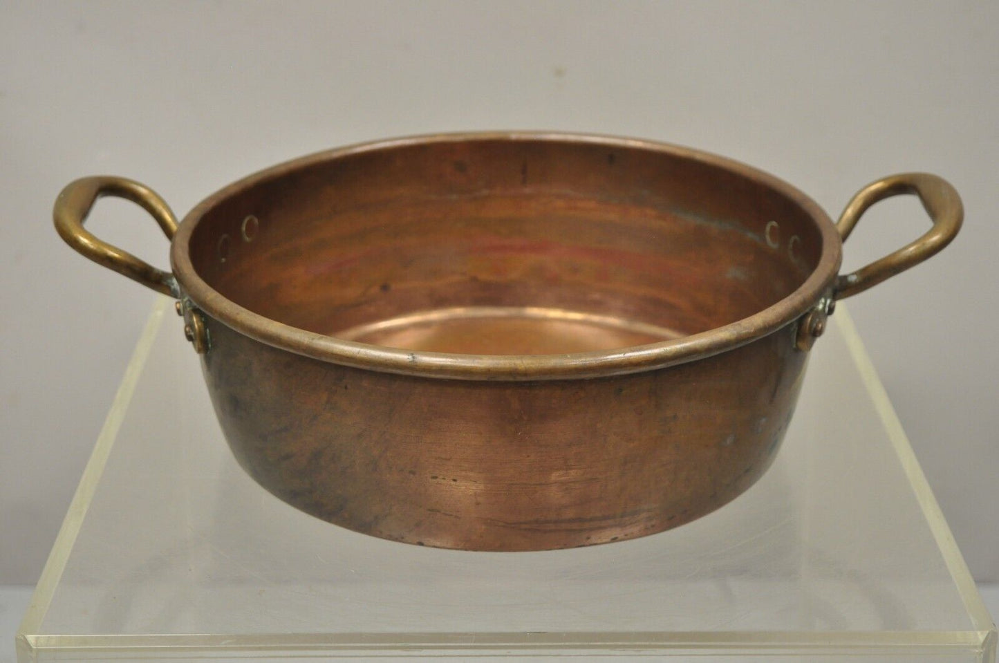 Antique Hand Forged Copper Cauldron Pot Twin Handles 12" Diameter