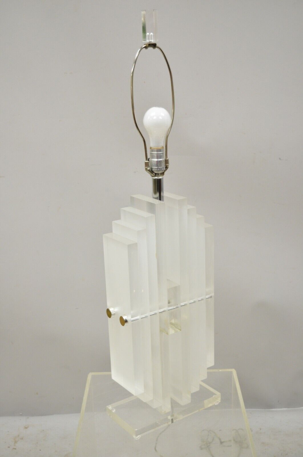 Vintage Mid Century Modern Heavy Stacked Lucite Karl Springer Style Table Lamp