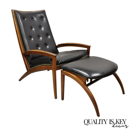 Barney Flagg for Drexel Parallel Walnut Sculpted Lounge Chair and Ottoman
