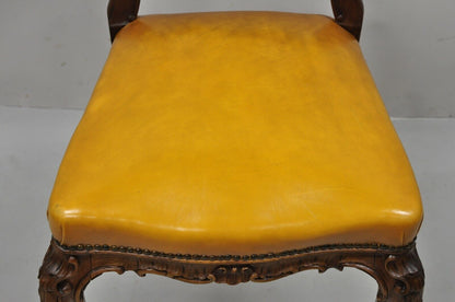 French Louis XV Carved Walnut Cabriole Leg Leather Upholstered Accent Side Chair
