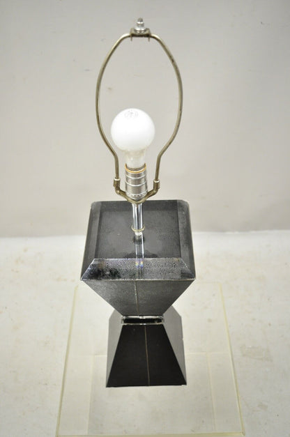 Vintage Karl Springer Style Lucite Hourglass Black Faux Sharkskin Table Lamp