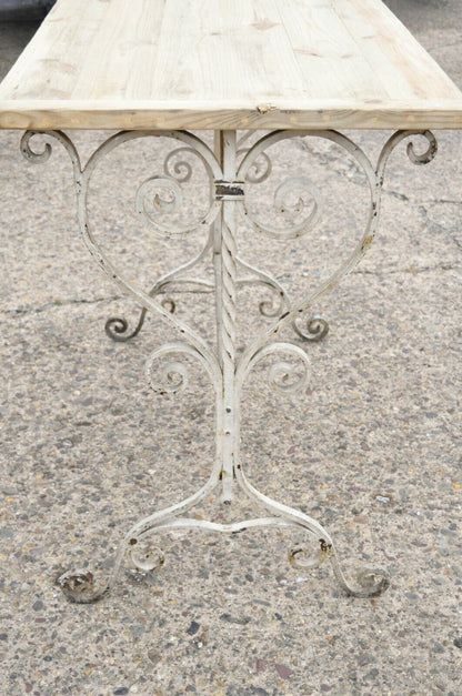 Antique French Art Nouveau Scroll Wrought Iron Wood Top 42" Drafting Work Table