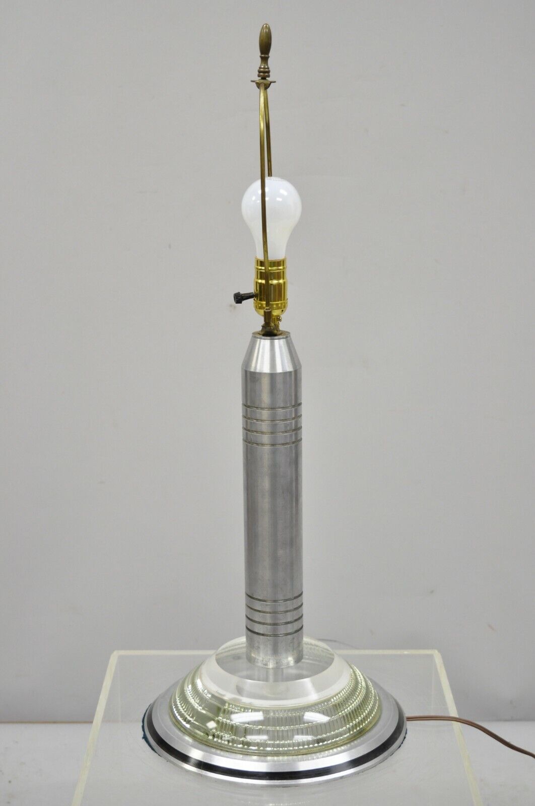 Art Deco Aluminum & Acrylic Skyscraper Table Lamp Walter Von Nessen Pattyn Style