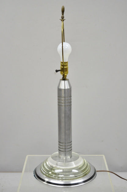 Art Deco Aluminum & Acrylic Skyscraper Table Lamp Walter Von Nessen Pattyn Style