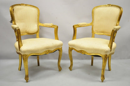 French Louis XV Style Gold Gilt Fauteuil Arm Chairs to Refinish DIY - a Pair