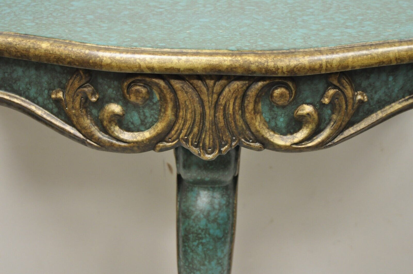 Rococo Baroque Style Green Blue Gold Small Pedestal Base Console Side Table