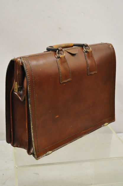 Vintage Mid Century Modern Saddle Leather Briefcase Case by Lion Leather Prods.