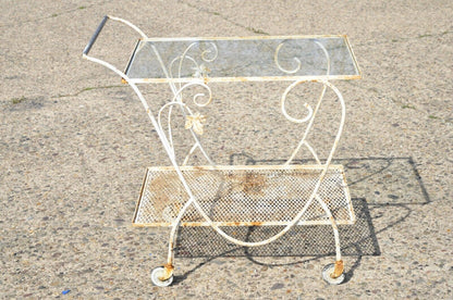 Vintage John Salterini Woodard Scrolling Leaf Vine Wrought Iron Garden Bar Cart