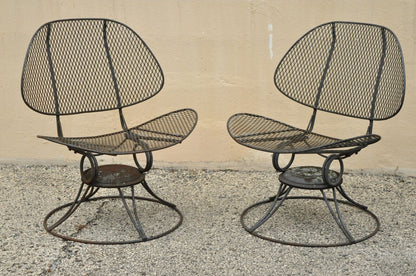 Homecrest Clam Shell Casino Salterini Style Wrought Iron Swivel Chairs - a Pair