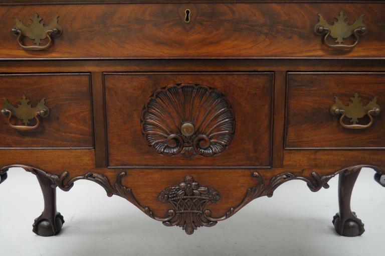 19th C. Crotch Mahogany Chippendale Ball and Claw Highboy Tall Chest of Drawers