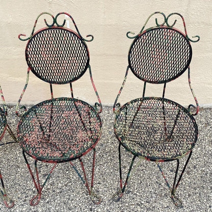 Vintage Victorian Style Small Wrought Iron Camo Paint Garden Patio Chairs Set 4