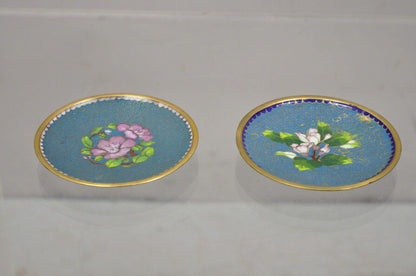 Vintage Brass Enamel Cloisonne Small Trinket Dish Set - Blue