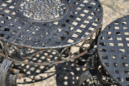 French Art Nouveau Style Wrought Iron Lattice Top Round Side Tables - a Pair