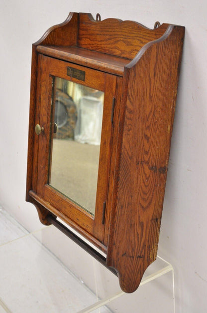 Antique Champion Towel Supply Oak Wood Bathroom Mirror Vanity Medicine Cabinet