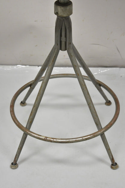 Vintage Industrial Gray Steel Metal Adjustable Drafting Stool Work Chair