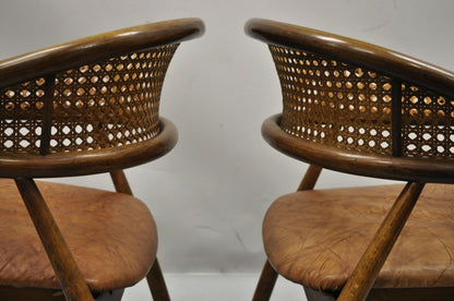Mid Century Modern Cane James Mont King Cole Style Bentwood Arm Chairs - a Pair