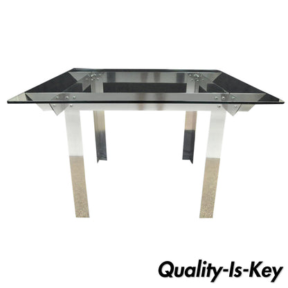 Mid Century Modern Aluminum Metal & Glass Square Dining Table Ginsu Knife 47"