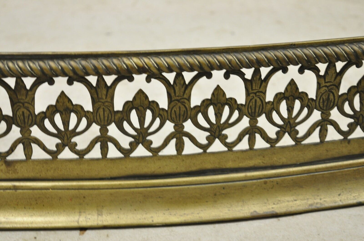 Victorian English Brass 55" Fireplace Serpentine Mantel Fender Bellflower Design