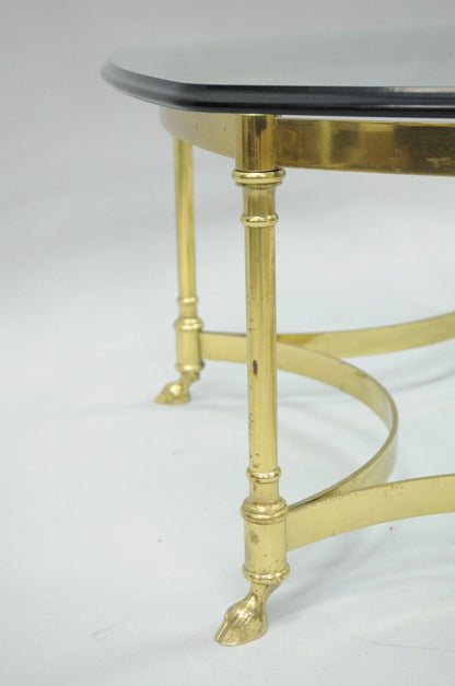 Vintage Labarge Brass Hoof Foot Hollywood Regency Hexagonal Glass Coffee Table