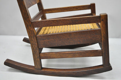 Antique Arts & Crafts Mission Oak Ladder Back Hip Rail Rocker Rocking Chair