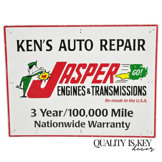 Vintage Jasper Engines & Transmissions Ken's Auto Repair Sheet Metal Retail Sign