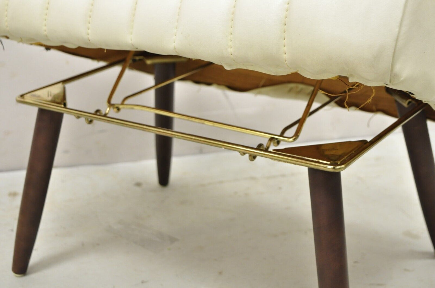 Vintage Mid Century Modern Adjustable Angle Ottoman Footstool with Wooden Legs