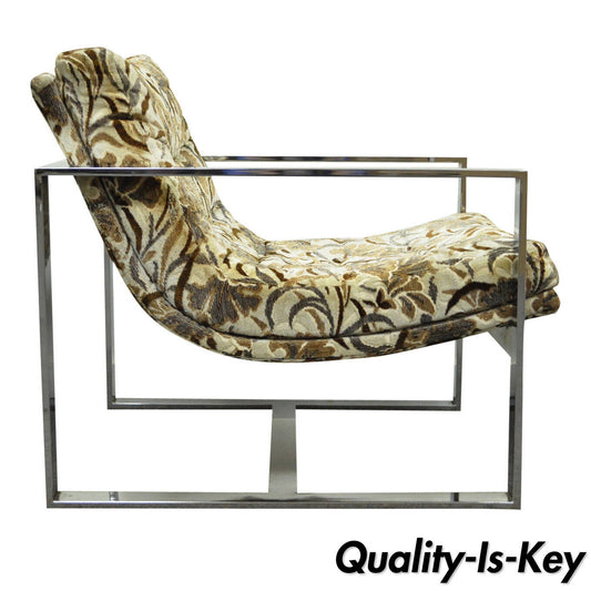 Mid Century Milo Baughman Thayer Coggin Style Chrome Flat Bar Lounge Arm Chair